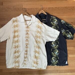 Lot of 2 Tommy Bahama Button Shirts Mens XXL Floral 100% Silk Beach Camp Black